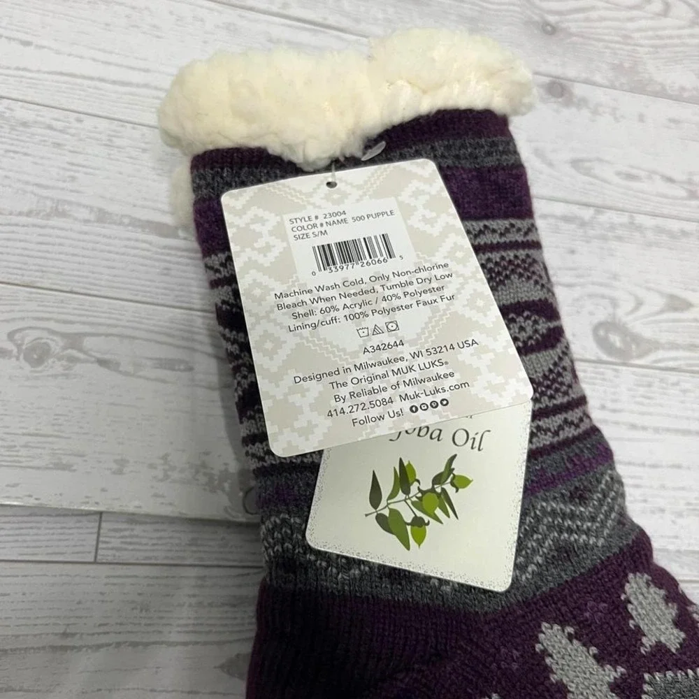 Muk Luks Womens Cabin‎ Socks Purple Fair Isle Jojoba Slipper Socks Hygge Nordic